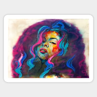 Abstract portrait of a young girl with curly hair. Sticker